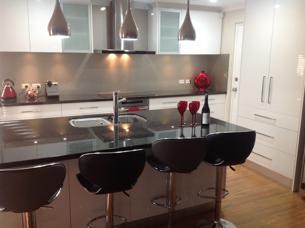 modern kitchen with dining table and chairs